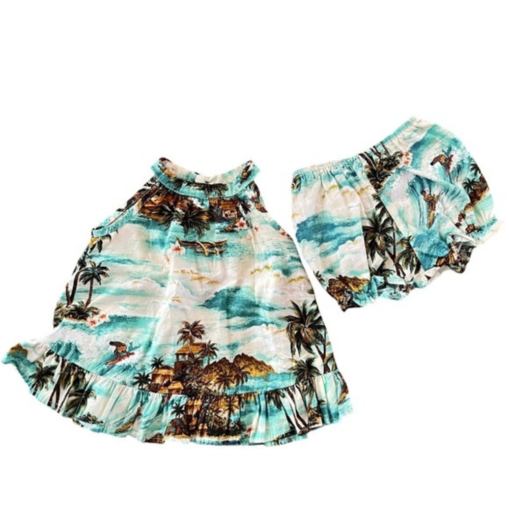 Lei Aloha Casuals Hawaiian Tropical Palm Tree‎ Beach Dress Bloomer Set 6M Girls